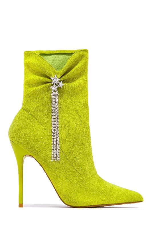 Always A Party Embellished Pointed Toe Bootie - Green