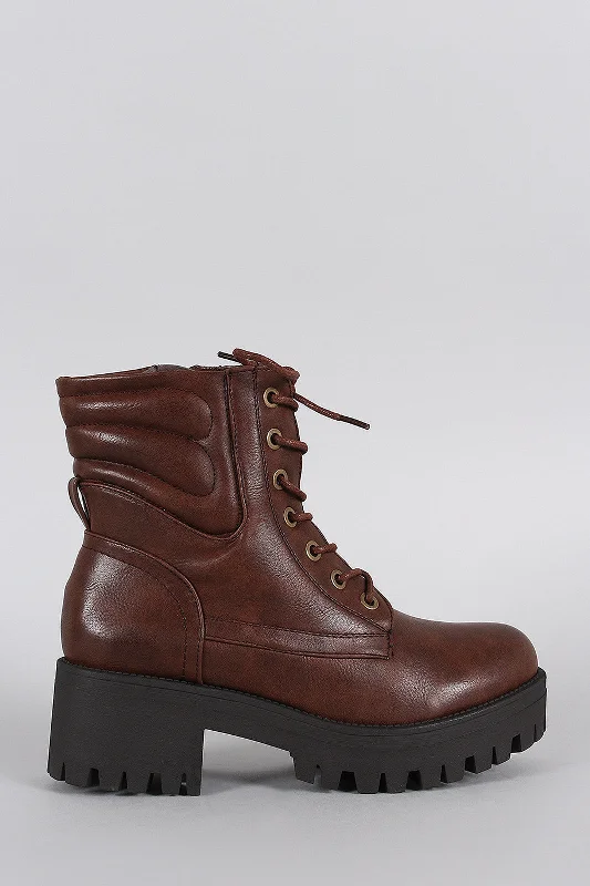 Round Toe Lace Up Lug Sole Combat Ankle Boots