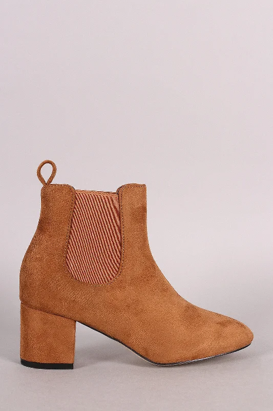 Elastic Gore Block Heeled Ankle Boots