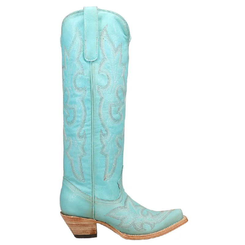 Leather Tooled-Inlay Tall Snip Toe Cowboy Boots