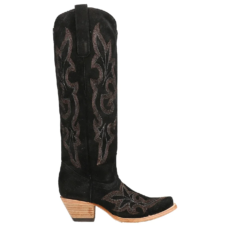 Suede Tooled-Inlay Tall Snip Toe Cowboy Boots