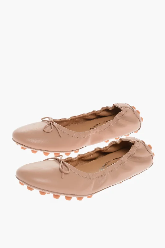 Tod's Leather 76K Ballet Flats With Grommets On Sole