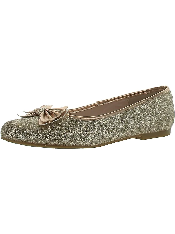 Womens Leather Glitter Ballet Flats