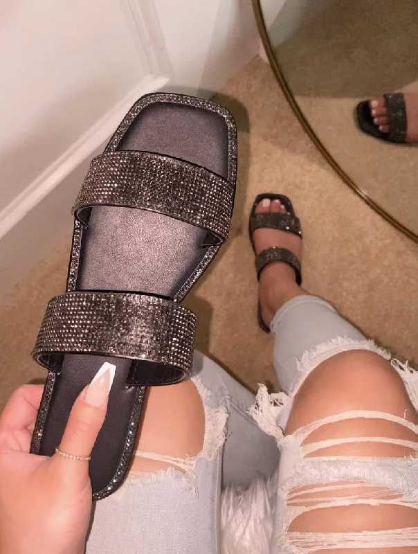 Adia Double Strap Rhinestone Slide Sandal