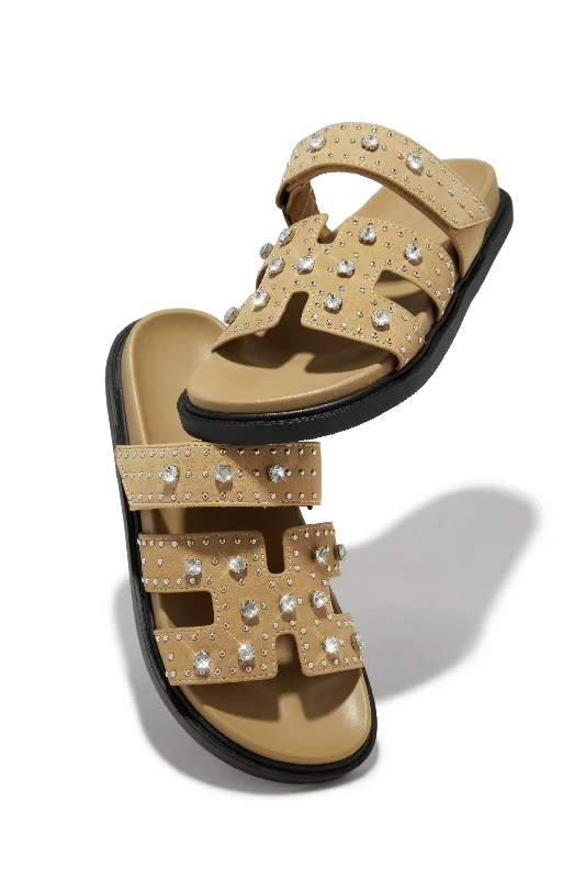 Amani Studded Embellished Slip On Sandals - Nude