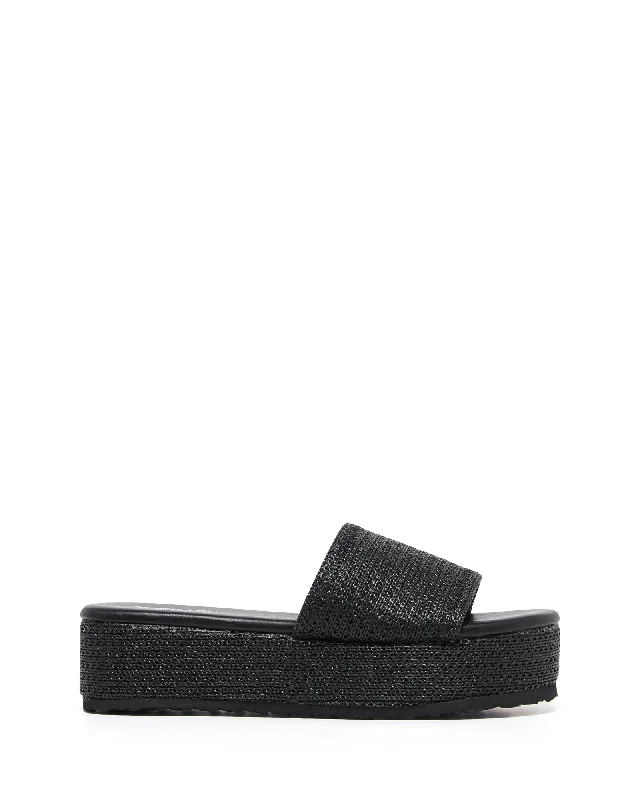 Avery Flatform Sandal Black Raffia