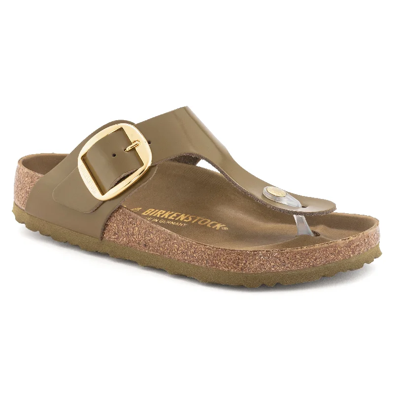 Birkenstock Gizeh Big Buckle high shine mud green leather