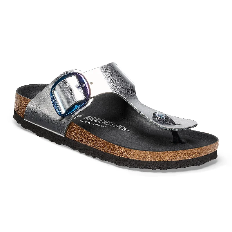 Birkenstock Gizeh Big Buckle metallic silver leather