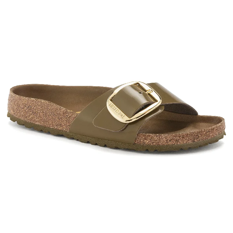 Birkenstock Madrid Big Buckle high shine mud green leather