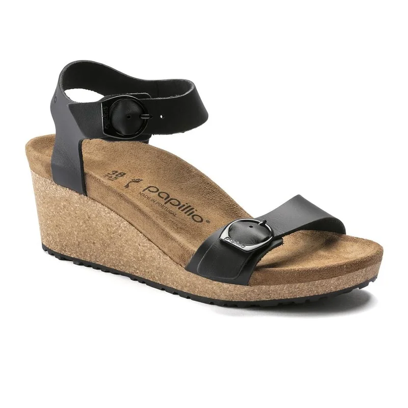 Birkenstock Soley Ring-Buckle Wedge Sandal (Women) - Black Leather