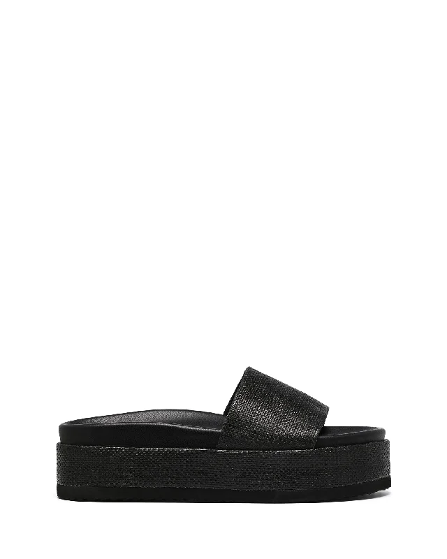 Mallorca Flatform Sandal Black Raffia