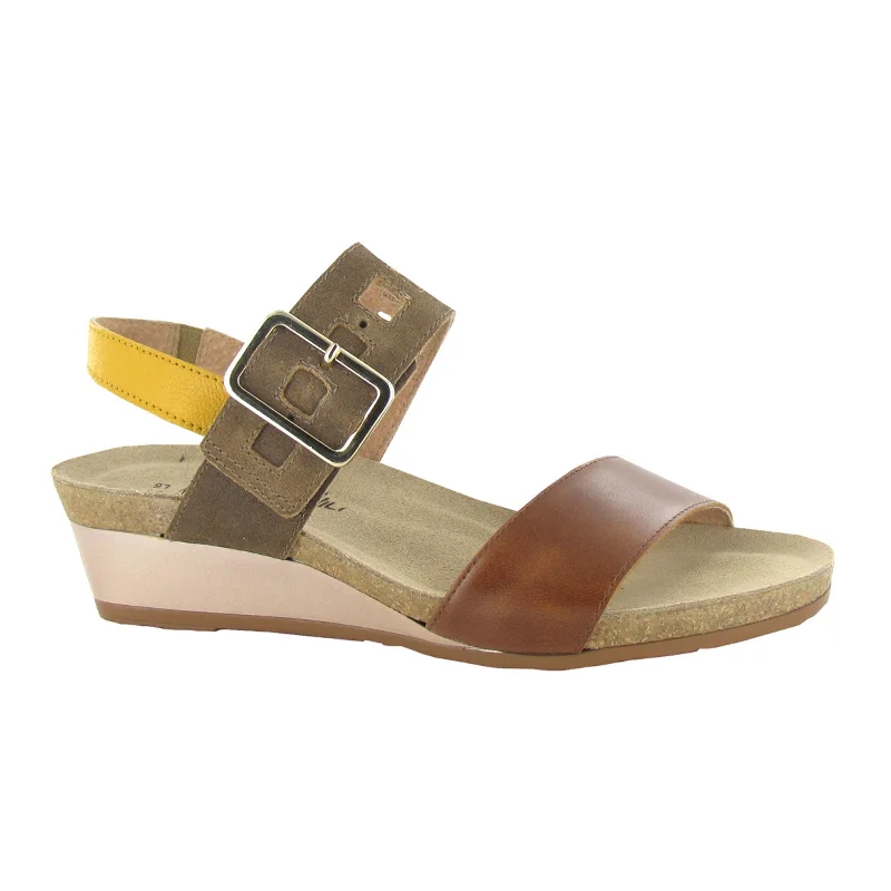 Naot Dynasty Wedge Sandal (Women) - Maple Brown/Antique Brown/Marigold