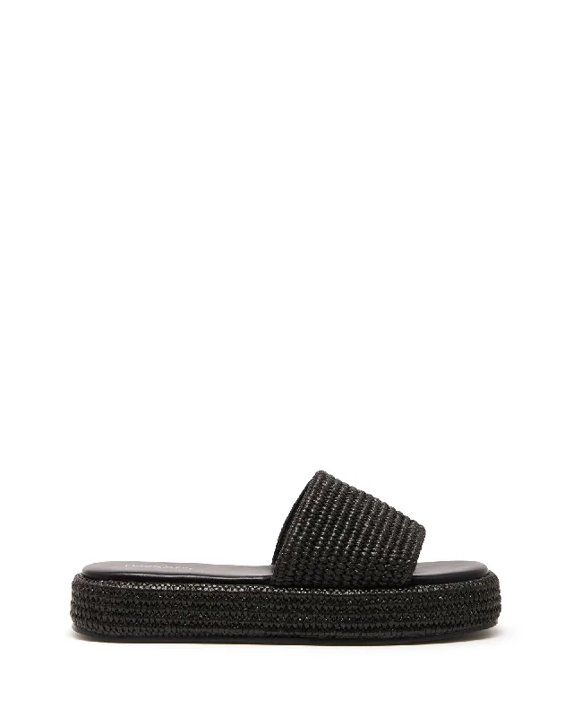 Retro Flatform Sandal Black Raffia