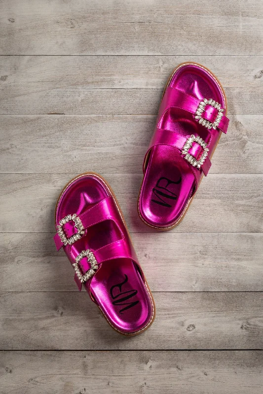 Stellar Rhinestone Buckle Slides in Fuschia