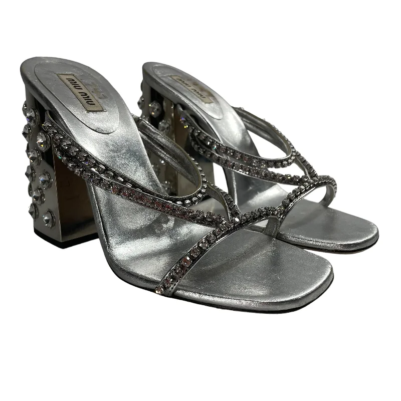 MIU MIU/Heels/EU 37/Leather/SLV/Open-Toe/DIAMOND/RHINESTONE HEELS