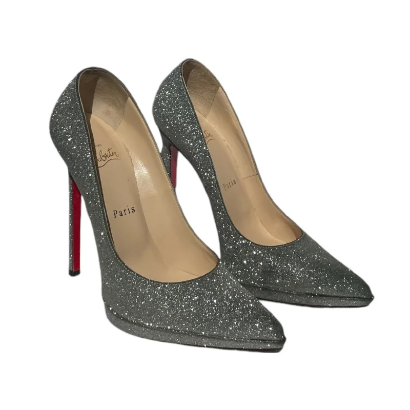 Christian Louboutin/Heels/EU 38.5/Glitter/Leather/SLV/V-Tip/