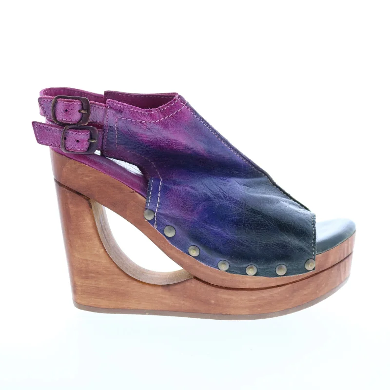 Bed Stu Imelda F399012 Womens Purple Leather Hook & Loop Wedges Heels Shoes