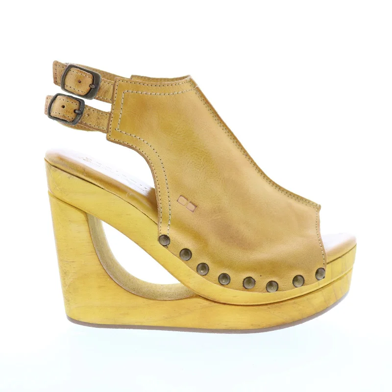 Bed Stu Imelda F399012 Womens Yellow Leather Hook & Loop Wedges Heels Shoes