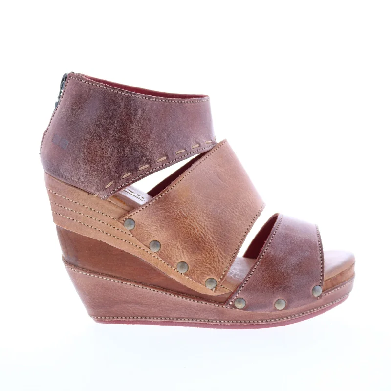 Bed Stu Jessie F386015 Womens Brown Leather Zipper Wedges Heels Shoes