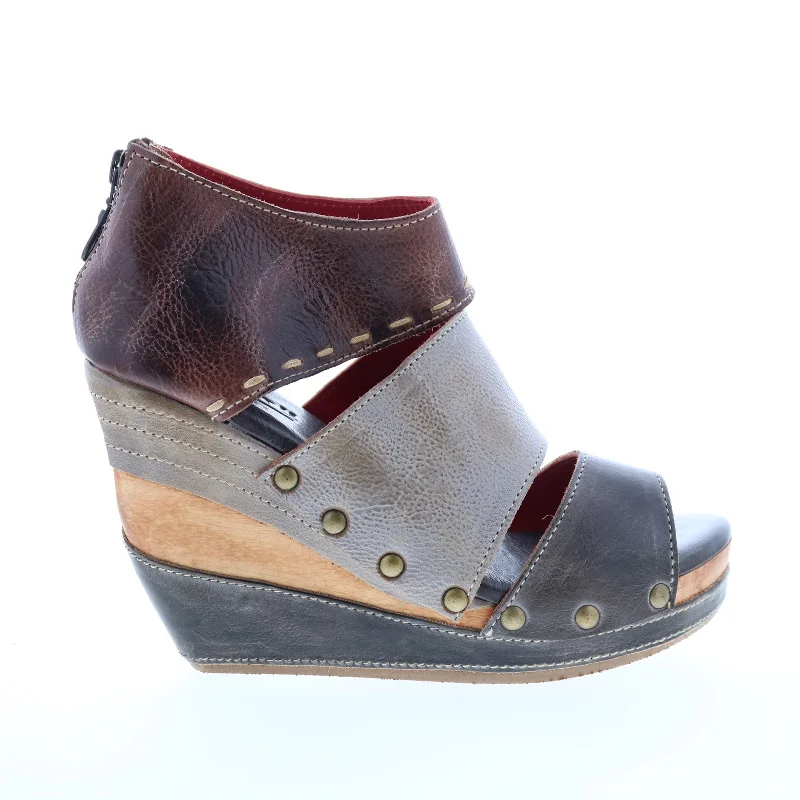 Bed Stu Jessie F386015 Womens Gray Leather Zipper Wedges Heels Shoes