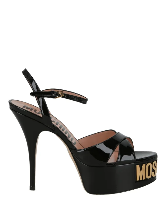 Moschino Womens Gold-Tone Logo Pump