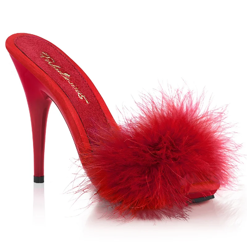 Red Satin-Marabou Fur/Red