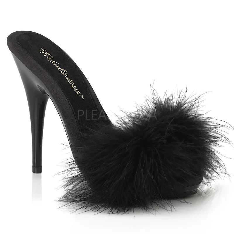 Black Satin-Marabou Fur/Black