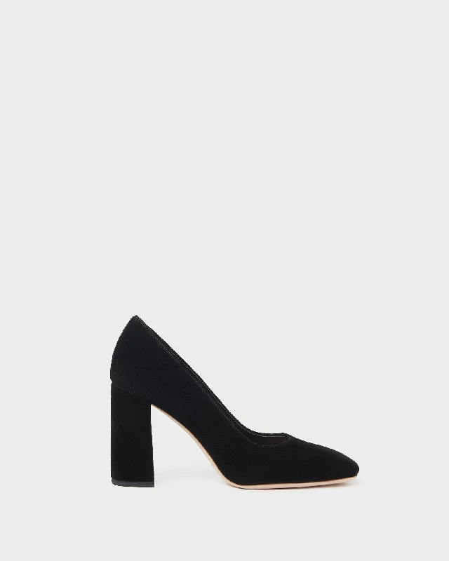 Rue Black Suede Heeled Pump