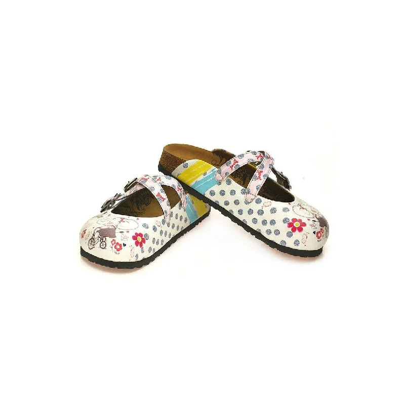 White Elephant & Floral Cross-Strap Clogs WCAL131