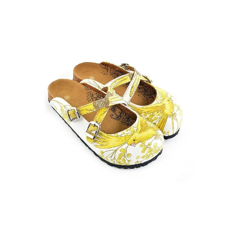 Yellow & White Bird Cross-Strap Clogs WCAL135